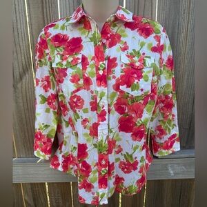 Jones New York Signature Petite Floral Button-Up Shirt Petite Small (PS)